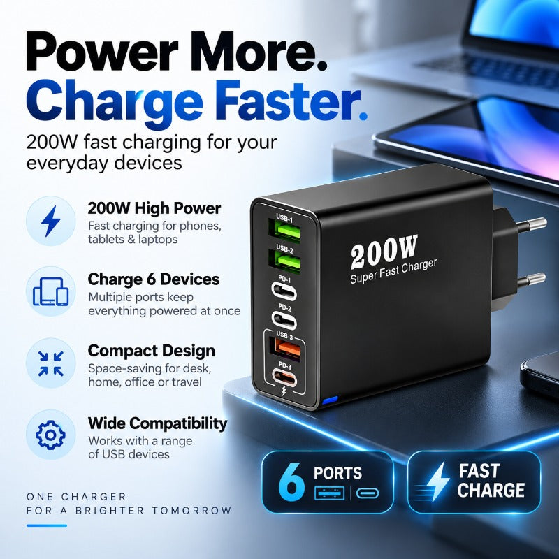 200W Six-Port Fast Charger – Oveliana