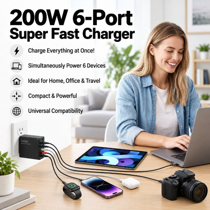 200W Six-Port Fast Charger – Oveliana